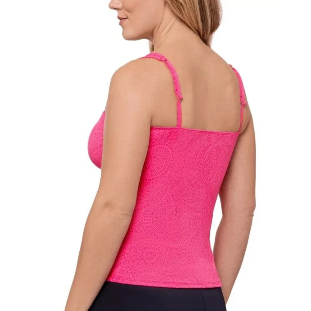 Swim Solutions Women's Paisley-Print Tunnel Tankini Top Pink Size 8  18150 - Picture 4 of 4